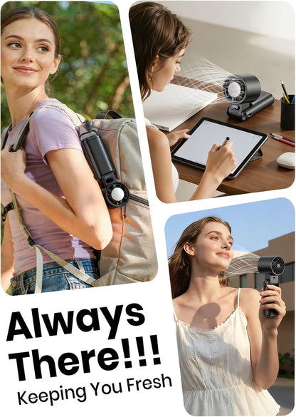 Portable Handheld Turbo Fan, 1-199 Speed Adjustable with LED Display, High-Power Motor, Rechargeable Battery, 4 in 1 Pocket Design Mini Fans for Indoor/Outdoor/Travel/Work, Black