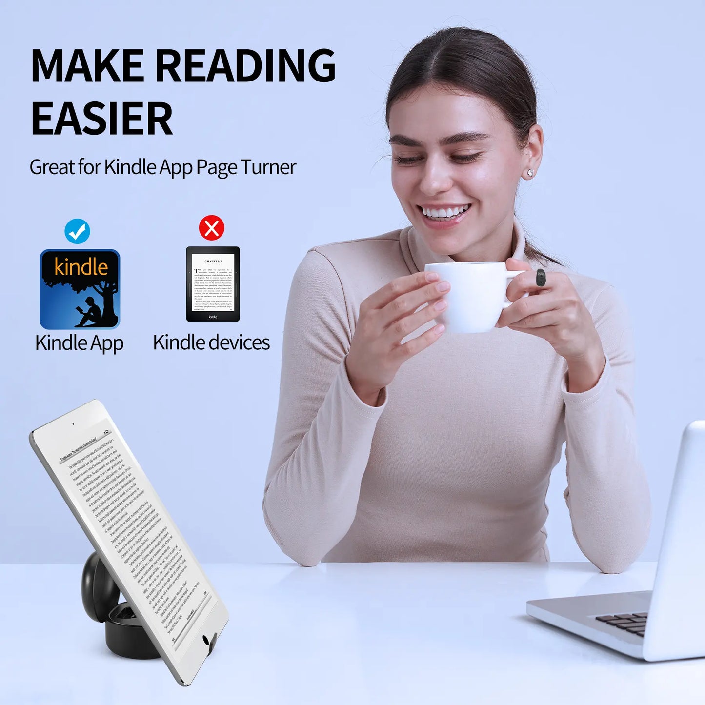 Tiktok Scrolling Ring with Phone Stand, Remote Control for Tiktok, Bluetooth Page Turner for Ipad/Kindle App/Iphone/Android, Finger Scroller, Black